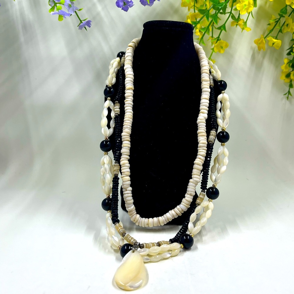 Lot of 3 Natural Stone, Shell, & Glass Vintage Necklaces